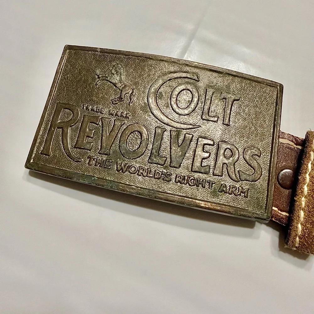 Men's Tandy Leather Belt‎ With Colt Revolvers Belt Buckle Size 42 (0167)A6